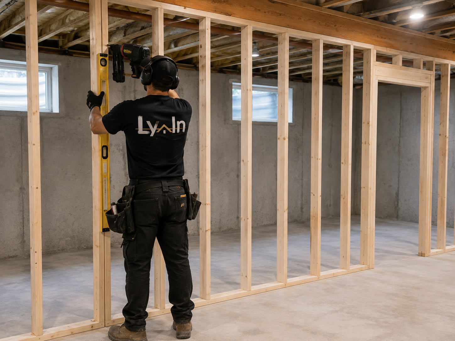 Lyvin contractor building a new interior wall